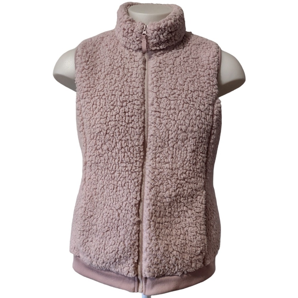 Time & Tru Vest Womens L Large 12-14 Pink Chunky Full Zip Pockets Mock Neck Soft